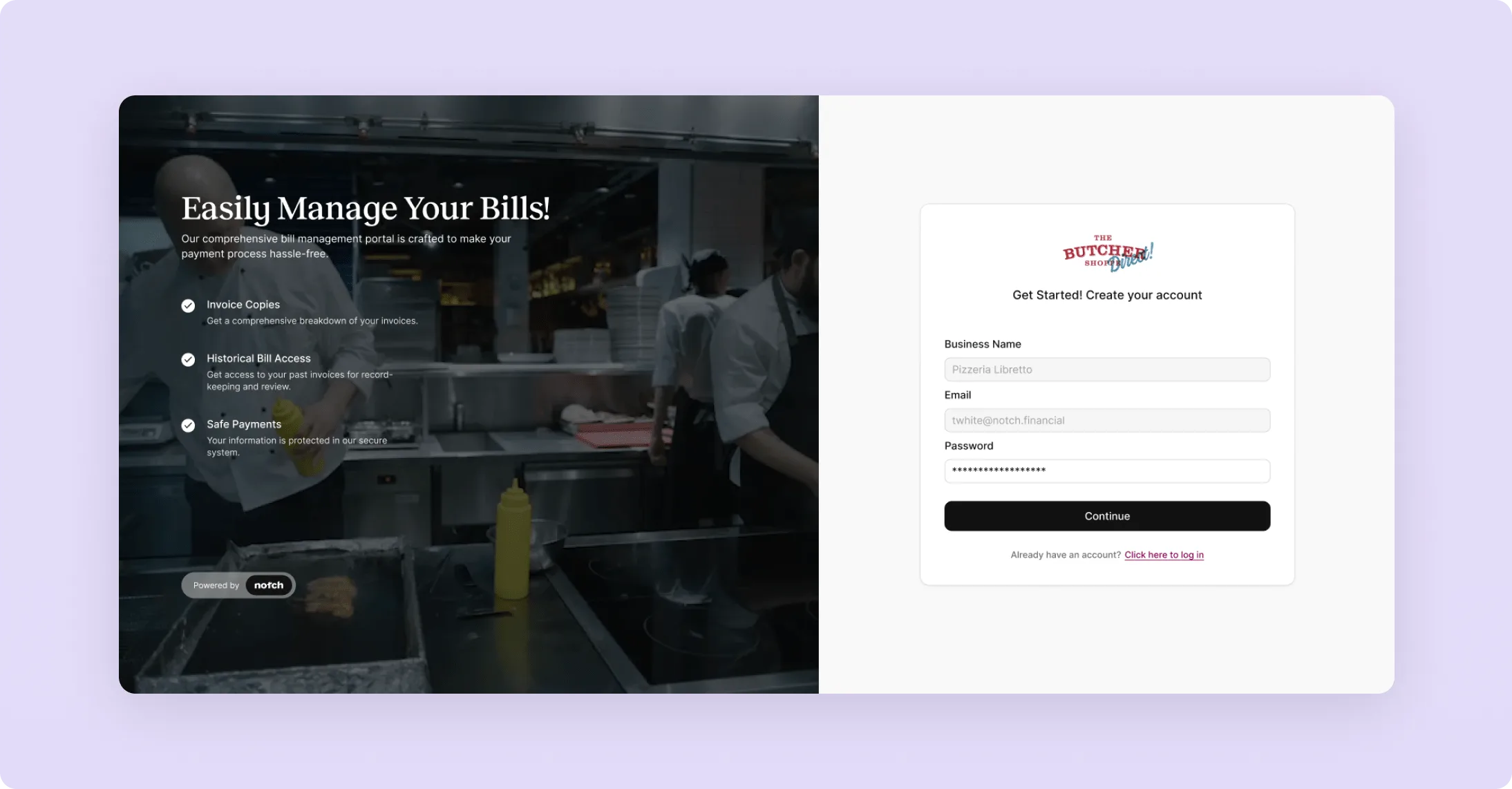 Customer portal registration page